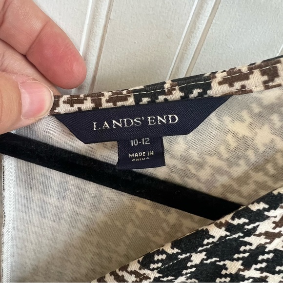 Lands’ End Black & Brown Houndstooth Faux Wrap Dress Size Medium Petite (10/12) - Picture 4 of 7